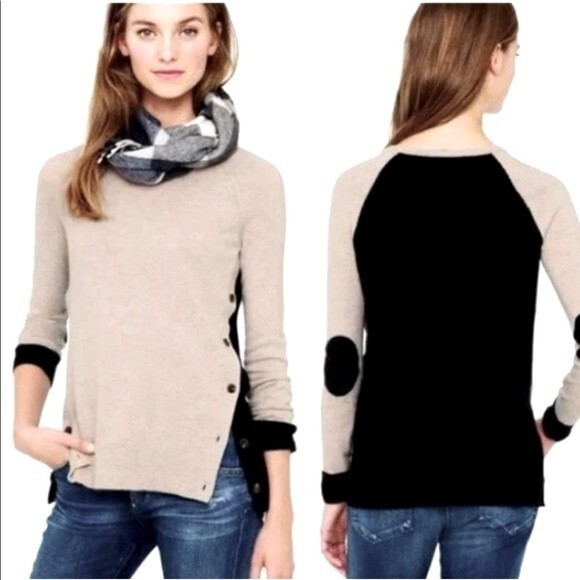 J Crew sweater women side button elbow patch Colorblock Sweater size small - Picture 1 of 10